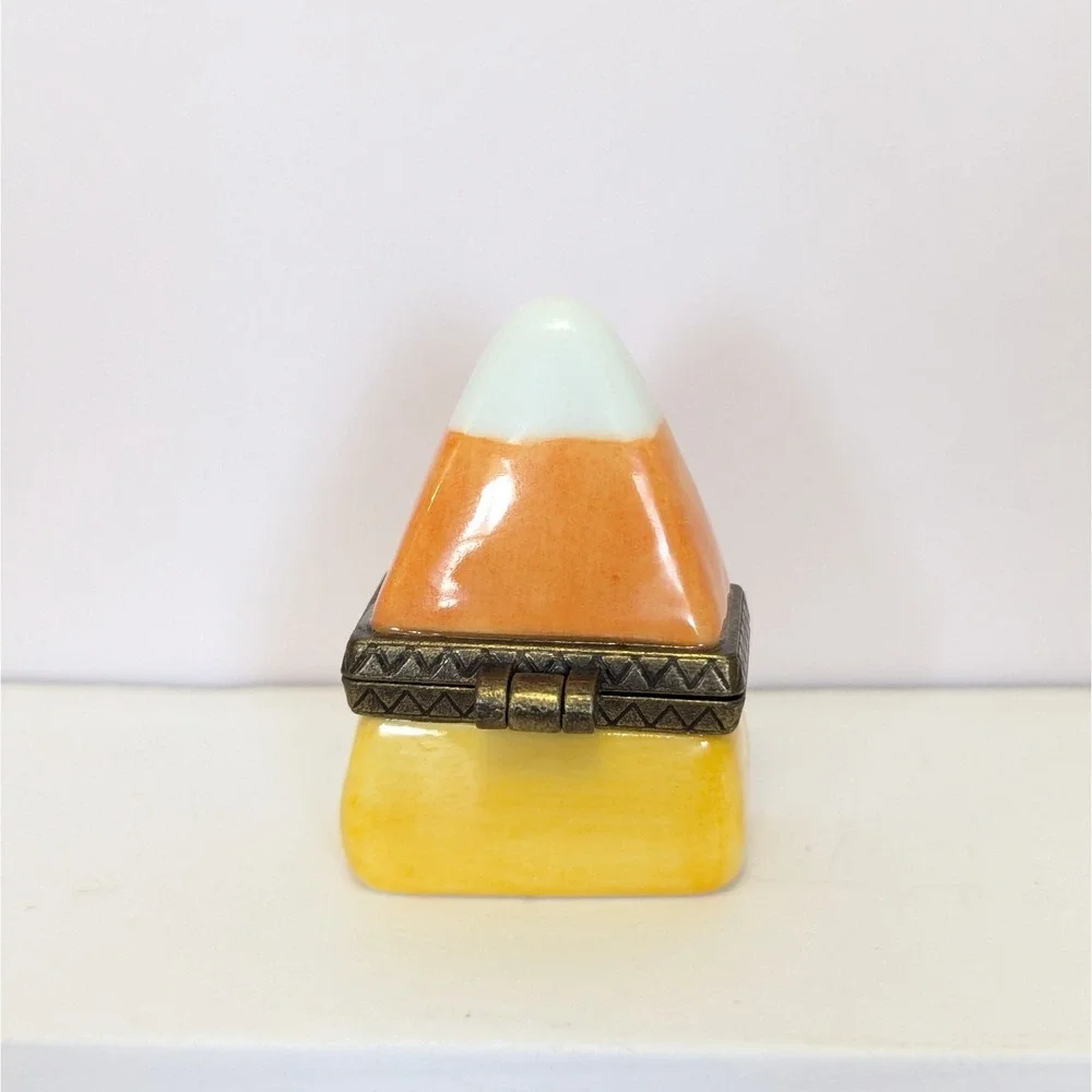 Candy Corn Halloween Fall Porcelain Hinged Trinket Box PHB Midwest Cannon Falls